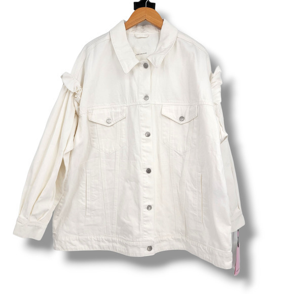 NEW Avec Les Filles Women's Plus Ruffle‎ Button Down Denim Jean Jacket Size 2X - Picture 2 of 10